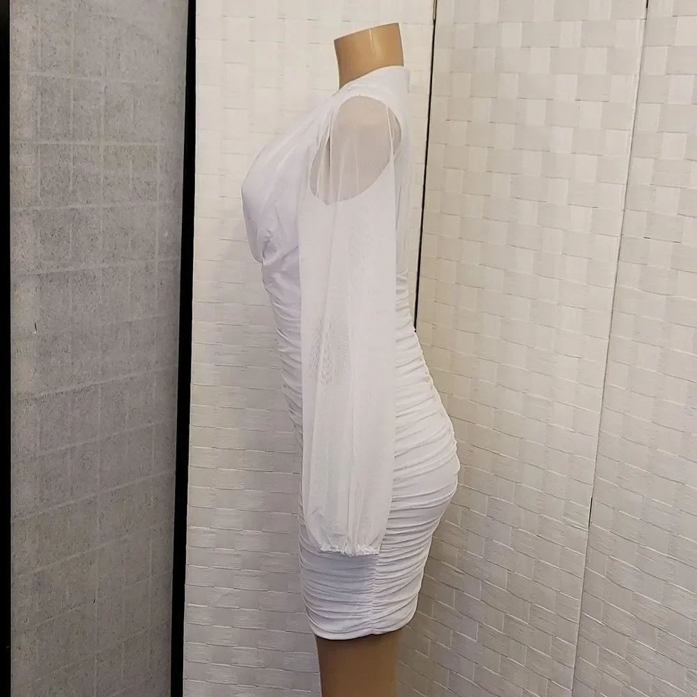 BRAND NEW LOVE X DESIGN RUCHED BODYCON LONG SLEEVE V NECK MINI  COCKTAIL… - Picture 8 of 14